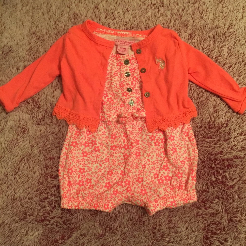 Cute Coral Romper & Cardigan